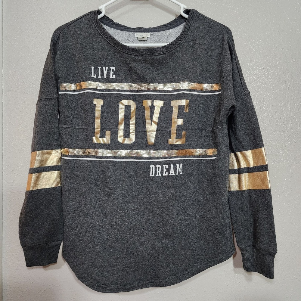 Live Love Dream Top Women's Size Small Gray with Metallic Gold Accents - Picture 1 of 8